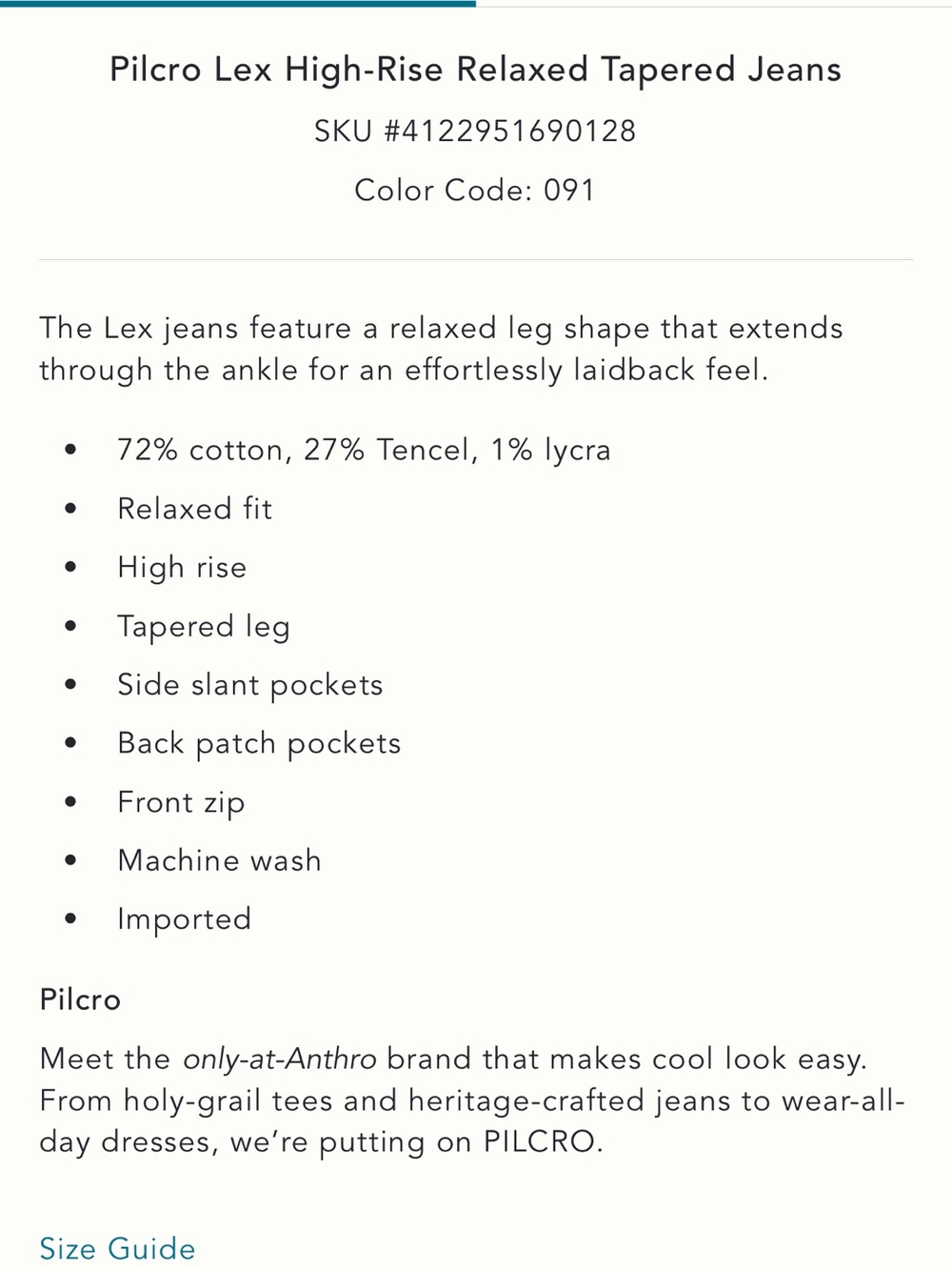 Anthropologie Pilcro Lex Jeans Size 26 High Rise Tapered Dark Denim - Picture 15 of 15